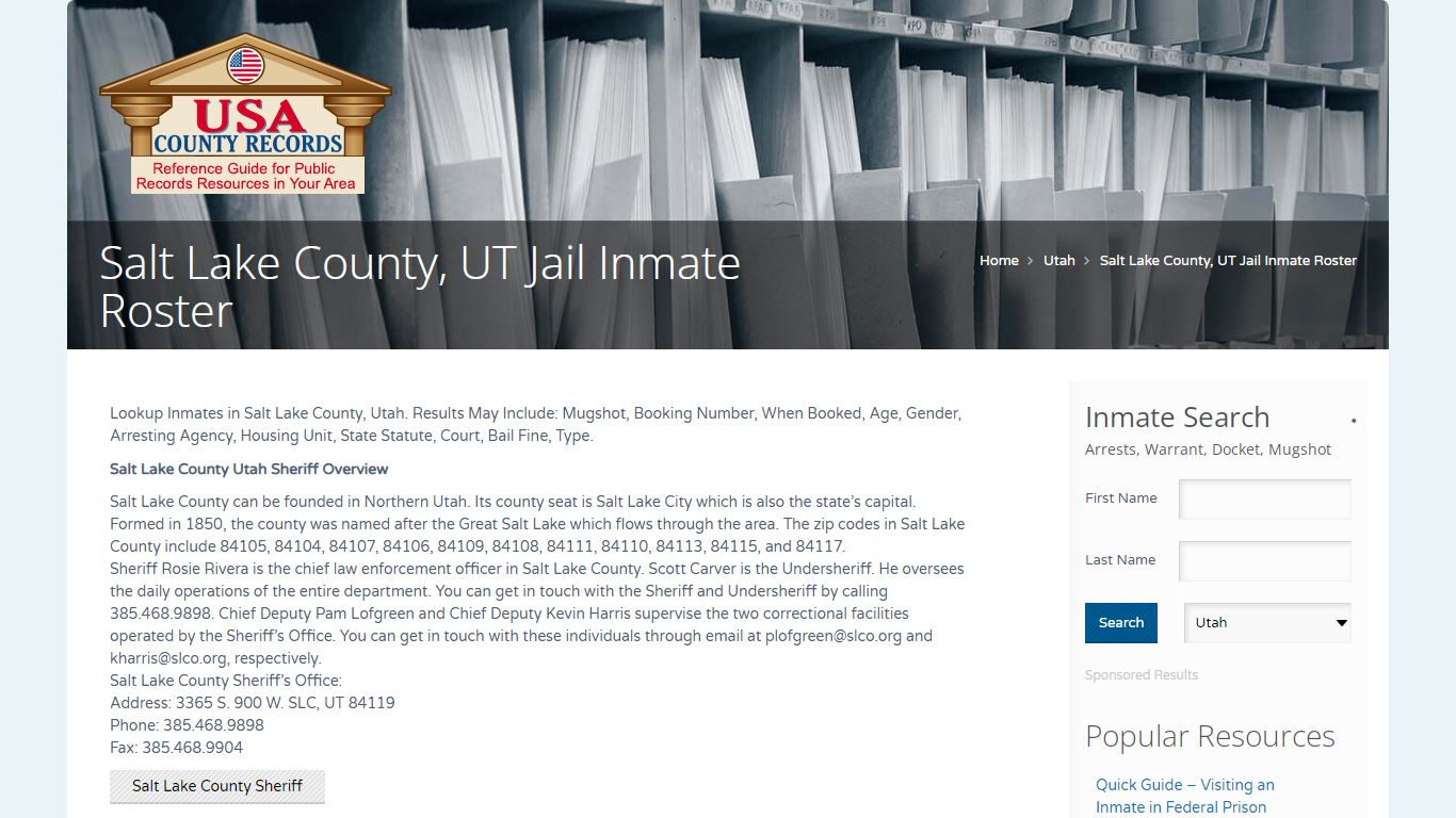 Salt Lake County, UT Jail Inmate Roster | Name Search